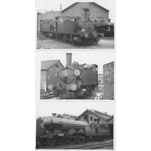 386 - Railway. Ex Southern/BR Steam. A fine collection of 100+ black and white, postcard size prints of ex... 