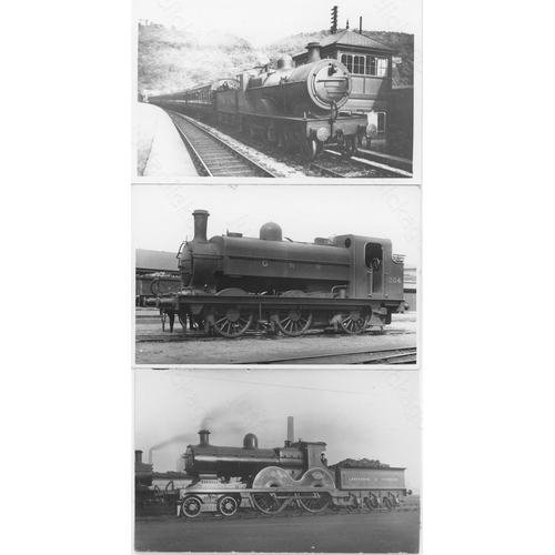 387 - Railway. Pre-Grouping Steam. A fine collection of approx. 100, black and white, postcard size prints... 