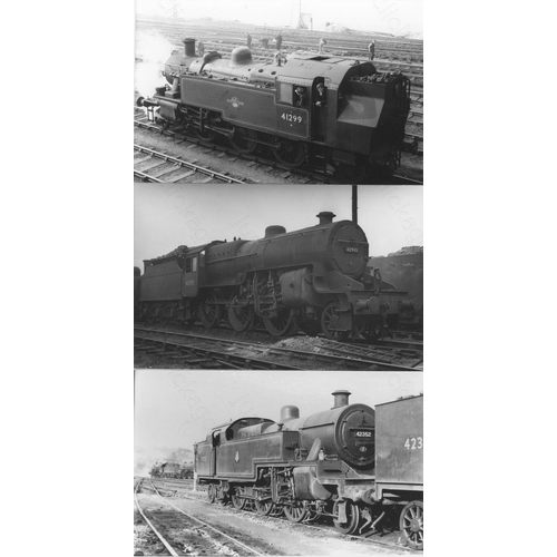 388 - Railway. Ex LMS/BR Steam. A fine collection of approx.100, black and white, postcard size prints of ... 