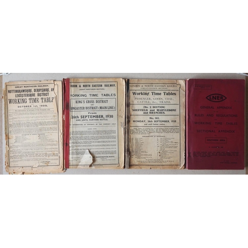 545 - Railway. Working Time Tables. A selection of 4 WTT.
1. Great Northern Railway WTT from Oct 1st 1900,...