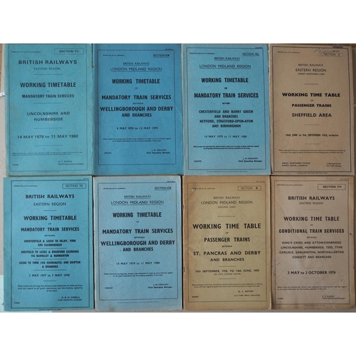 547 - Railway. Paper Railwayana. A selection of 8 B.R. Working Time Tables.
1. B.R. Eastern Region. Sectio...