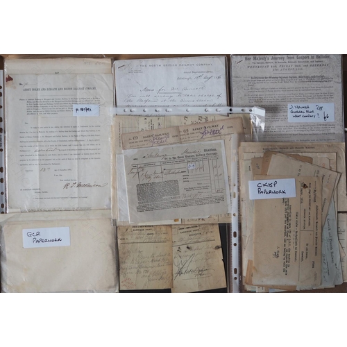 172 - Railway. An assortment of Pre-Grouping paper railwayana.
Includes several items of 