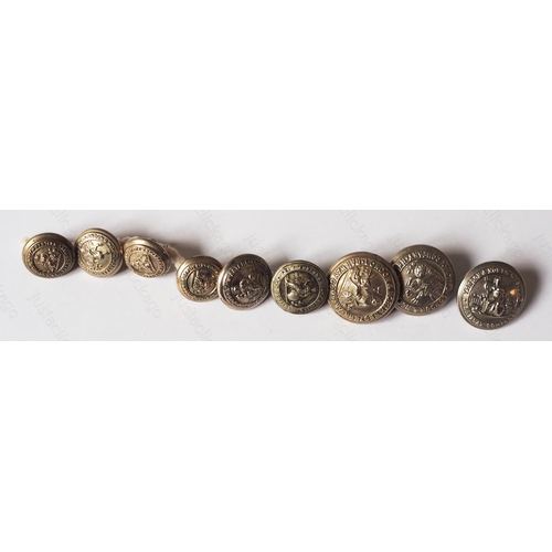 189 - Railway. Nine L.N.W.R. buttons, all different either by size or manufacturer. Good condition.