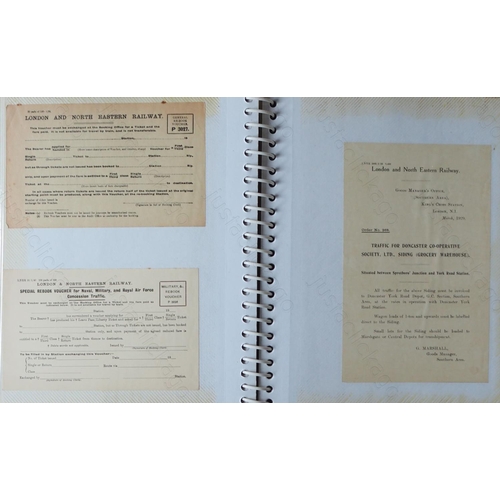 337 - Railway. Paper Railwayana. A photo album with 55 items of 