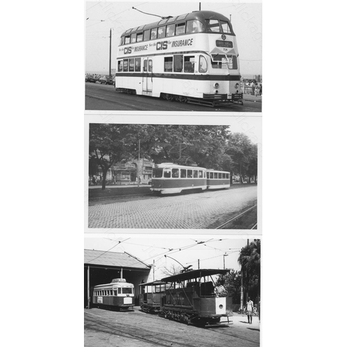 57 - Trams. World Trams. A collection of approx. 140, black and white, postcard size prints. The majority...