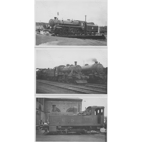 61 - Railway. B.R. Steam. A collection of approx. 150 black and white prints in postcard and smaller size...