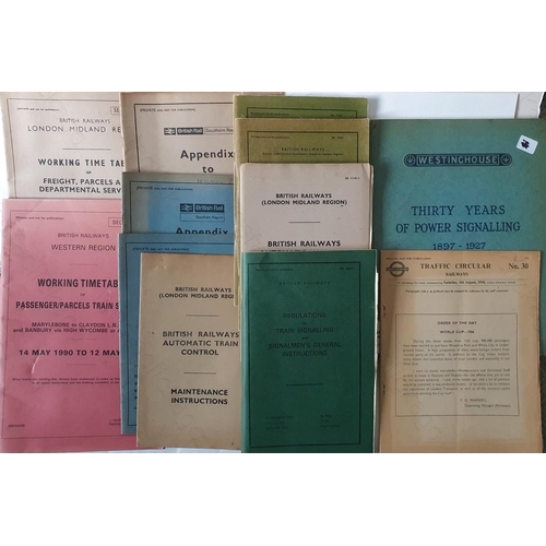 465 - Railway. A selection of 12, British Railways signalling  regulations, carriage working notices, work... 