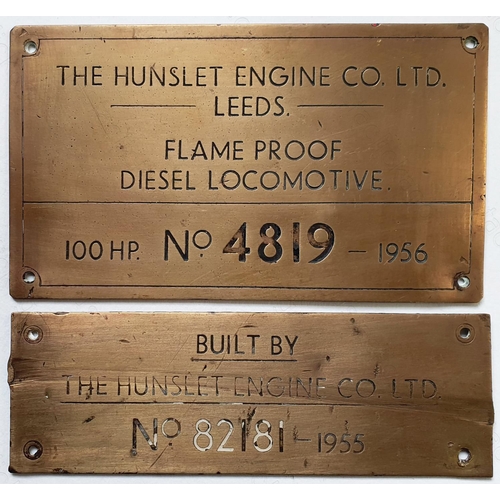 472 - Railway. Two Hunslet Engine Co. Ltd, industrial locomotive brass works plates. One dated 1955 the ot... 