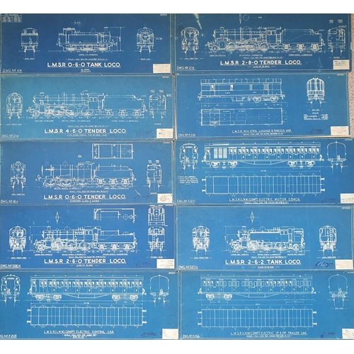 572 - Railway. Paper Railwayana. A collection of 23 blue print type technical drawings of steam locomotive... 