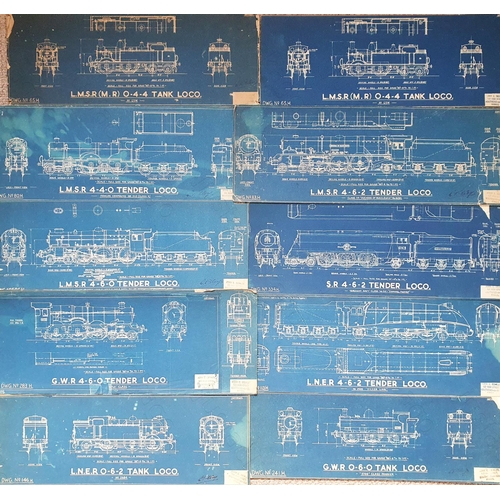 572 - Railway. Paper Railwayana. A collection of 23 blue print type technical drawings of steam locomotive... 