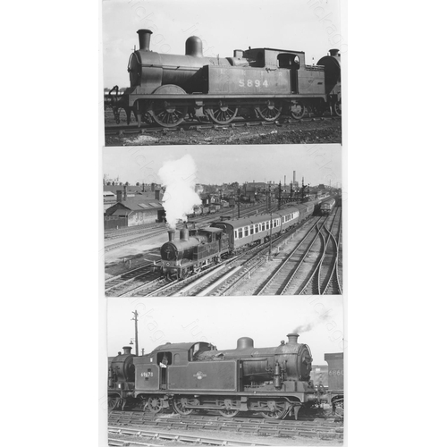 75 - Railway. Approx. 183, black and white postcard size prints featuring L.N.E.R. and constituent locomo... 