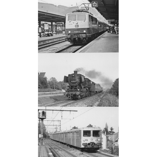 557 - Railway. Overseas Traction. Approx. 100, black and white and colour postcard size prints. The digita... 