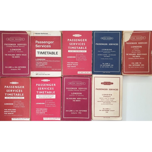 587 - Railway. Paper Railwayana. Nine British Railways passenger timetables, dating from the 1950's and 19... 