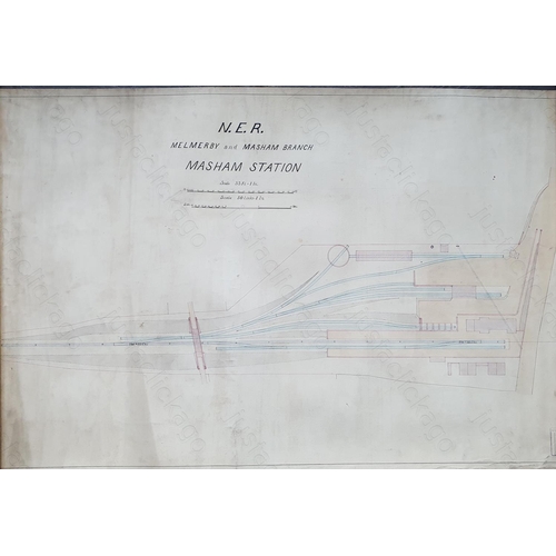 561 - Railway. Paper Railwayana. Three NORTH EASTERN RAILWAY plans.
1. NER Ref 180. Masham station, colour... 