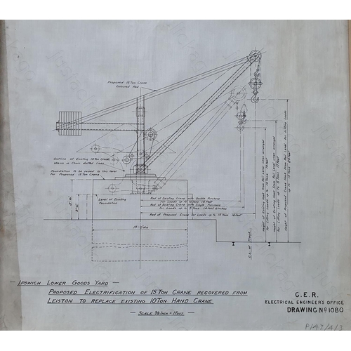 562 - Railway. Paper Railwayana. GREAT EASTERN 15 Ton crane, no date. Two drawings, 3/8