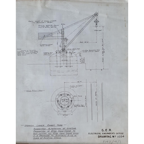 562 - Railway. Paper Railwayana. GREAT EASTERN 15 Ton crane, no date. Two drawings, 3/8