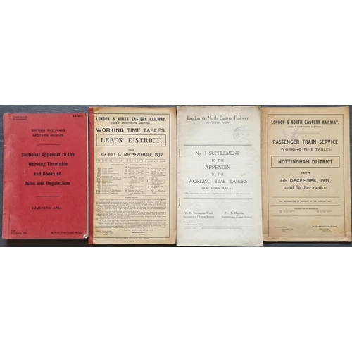 566 - Railway. Paper Railwayana. Two supplements and two working time tables. LNER/BR.
1.  British Railway... 