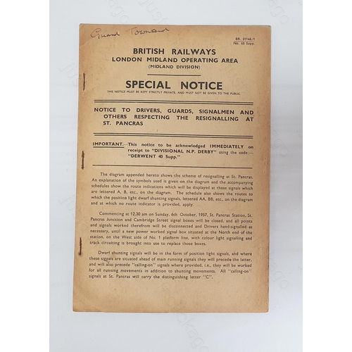 144 - Railway. A B.R. London Midland Special Notice. 1957. 5 pages with good sized fold out signalling dia... 