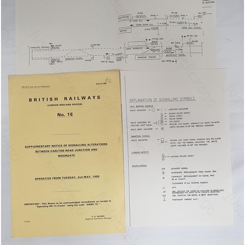 149 - Railway. A B.R. London Midland Region notice. No 1E, signalling alterations between Carlton Road Jnt... 