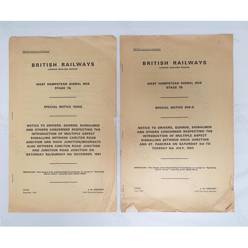 152 - Railway. Two B.R. London Midland Region notices. 1. West Hampstead Signal Box Stage 7A. 1981.
2. Wes... 