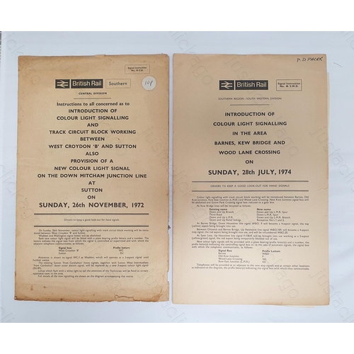 153 - Railway. Two B.R. Southern Region notices.  
1. Introduction of colour light signalling in the area ... 
