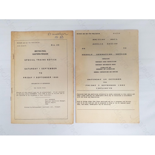 155 - Railway. Two B.R. Eastern Region notices. 
1. Special Trains Notice No. 23. 1990. 73 pages.
2. Angli... 