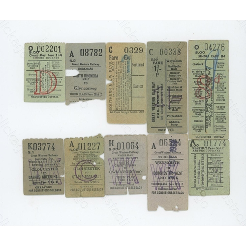 Ten workmans and railmotor tickets, GWR, Southern, BR, South Wales ...