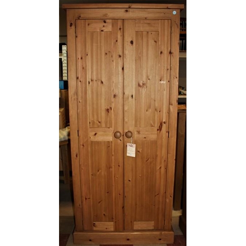 113 - 2 DOOR RUSTIC PINE WAX WARDROBE (200cm x 90cm)