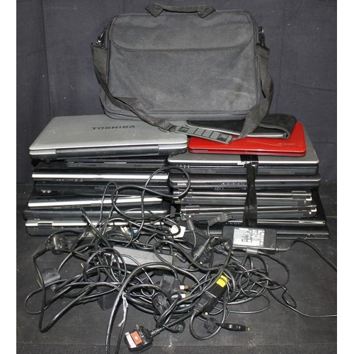 123 - BOX OF LAPTOPS & CABLES - NO MEMORY OR HARD DRIVES