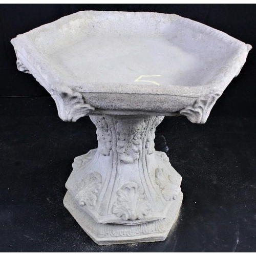 154 - STONEWORK GOTHIC BIRD BATH WITH HEXAGONAL TOP