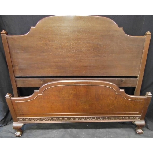 163 - MAHOGANY BED HEAD & FOOT BOARD WITH CLAW & BALL