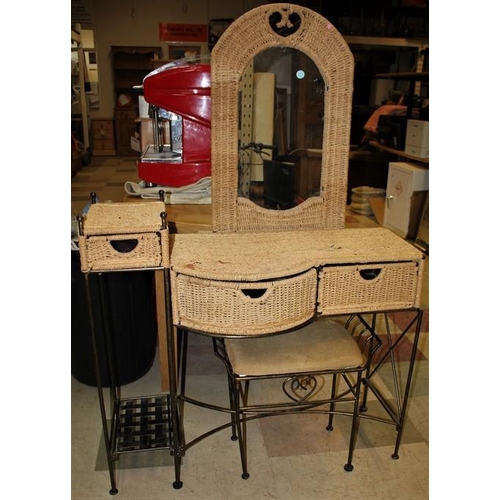 184 - METAL & WICKER DRESSING TABLE & STOOL