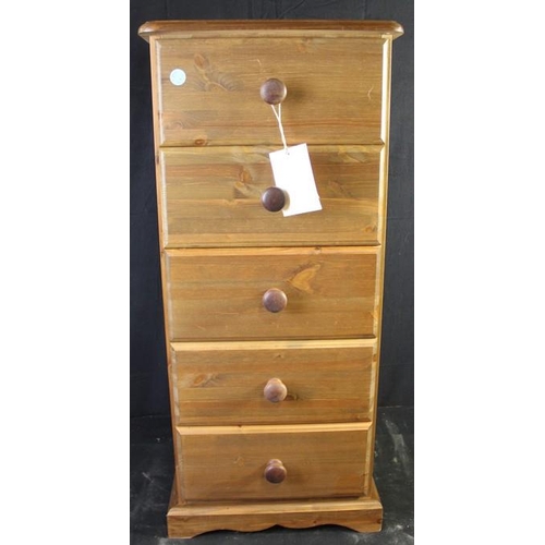 195 - 5 DRAWER DARK PINE CHEST (98cm x 42cm)