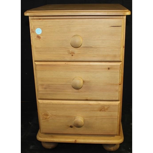 208 - 3 DRAWER PINE BEDSIDE CABINET (89cm x 42cm)