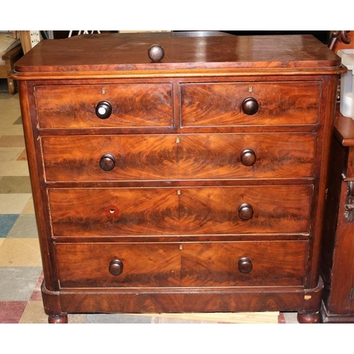 238 - FLAME MAHOGANY STRAIGHT FRONT 5-DRAWER CHEST - 1 BACK LEG MISSING