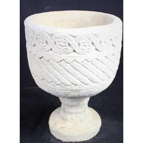 293 - CIRCULAR PLANTER DECORATED WITH AZTEC DESIGN ON CIRCULAR BASE