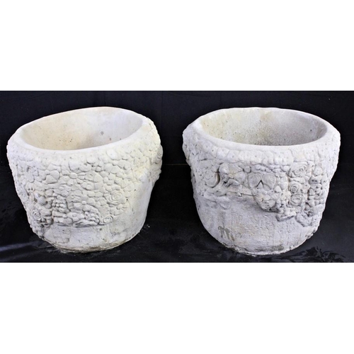 295 - PAIR LARGE STONEWORK CIRCULAR PLANTER FESTOONED WITH ROSES