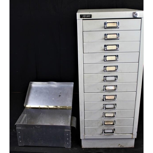 302 - 12 DRAWER INDEX CABINET & METAL DOCUMENT BOX