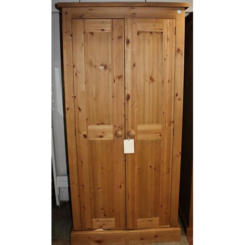 35 - 2 DOOR RUSTIC PINE WAX WARDROBE - SPLIT IN WOOD UNDER THE DOORS (187cm X 90cm)