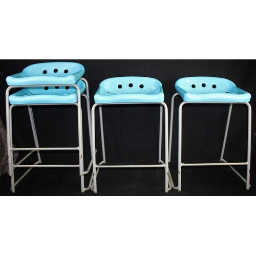 41 - 4 STACKABLE STOOLS WITH METAL BASES & SHAPED PLASTIC SEAT