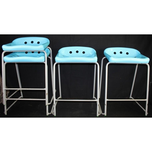 42 - 4 STACKABLE STOOLS WITH METAL BASES & SHAPED PLASTIC SEAT