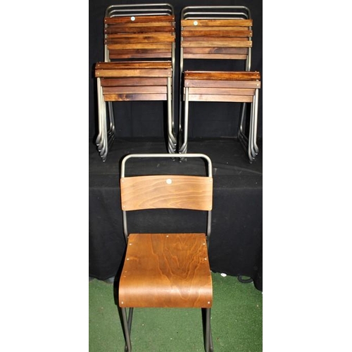 82 - 7 SLOTTED SEAT & BACK STACKING CHAIRS & 1 SHAPED SEAT CHAIR