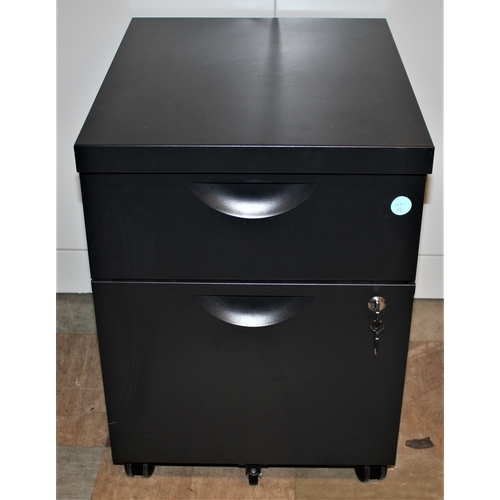 328 - LOW BLACK METAL FILING CABINET WITH KEY