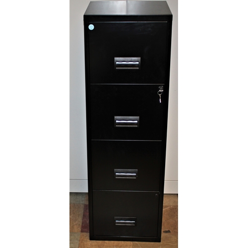 329 - 4 DRAWER BLACK FILING CABINET - WITH KEY