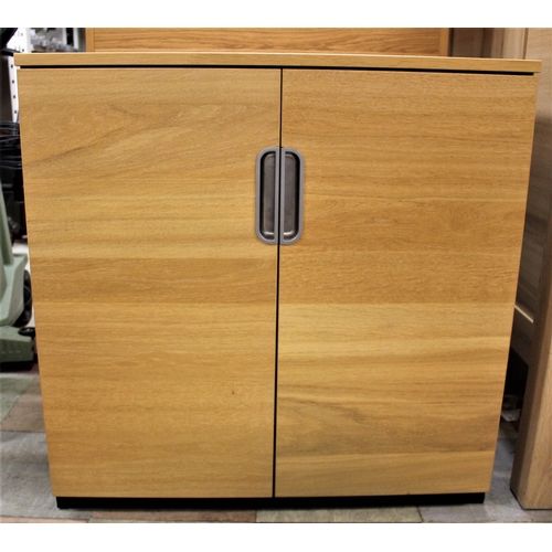 336 - LOW 2 DOOR OAK FINISH STATIONERY CABINET