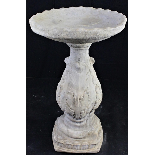 104 - STONEWORK VINEYARD BIRD BATH ADORNED VINE LEAVES  -  DAMAGE TO TOP OF BASE (23