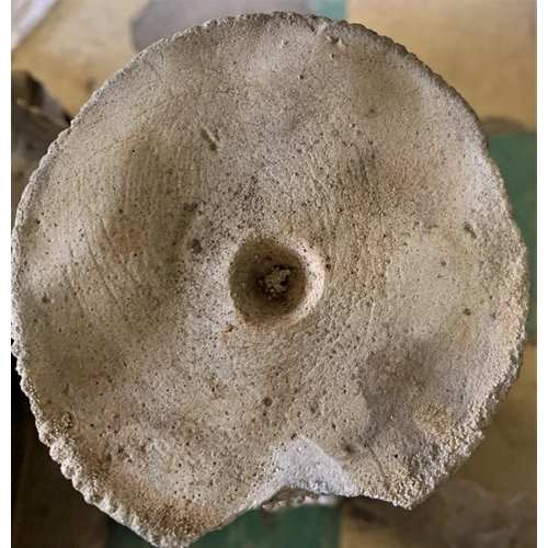 104 - STONEWORK VINEYARD BIRD BATH ADORNED VINE LEAVES  -  DAMAGE TO TOP OF BASE (23