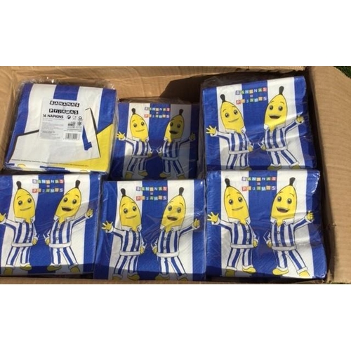 111 - BOX OF 144 INDIVIDUAL PACKS OF 16 BANANAS IN PYJAMAS PARTY NAPKINS & BOX  102 INDIVIDUAL PACKS OF BA... 