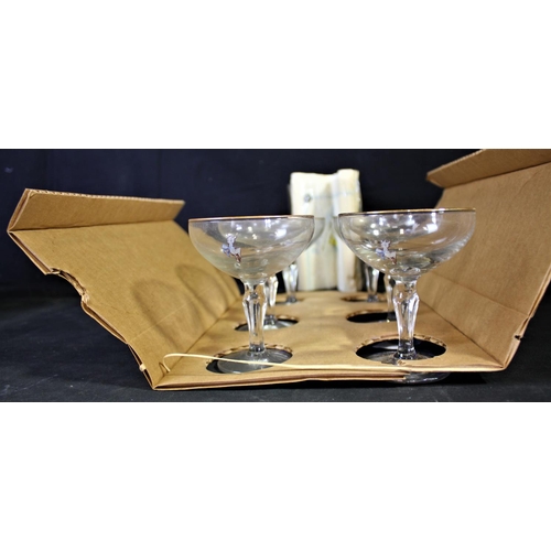 29 - BOXED ORIGINAL PARTY PACK OF 6 BABYCHAM GLASSES INCLUDING THE SEALED PACK OF BAYCHAM SERVIETTES