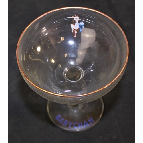 29 - BOXED ORIGINAL PARTY PACK OF 6 BABYCHAM GLASSES INCLUDING THE SEALED PACK OF BAYCHAM SERVIETTES